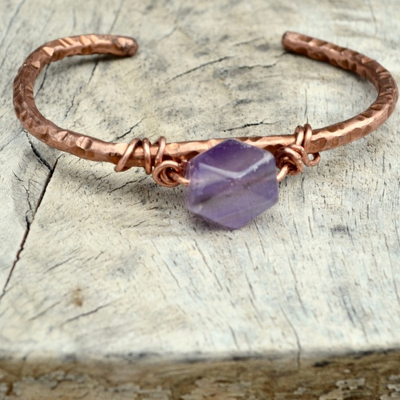 Genuine Purple Amethyst Gemstone Copper Bracelet - Picture 2 of 6